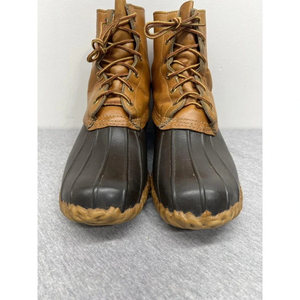 Vintage L.L. Bean Boots Mens Size 8 Brown Leather‎ Rubber Duck Hunting USA 90s